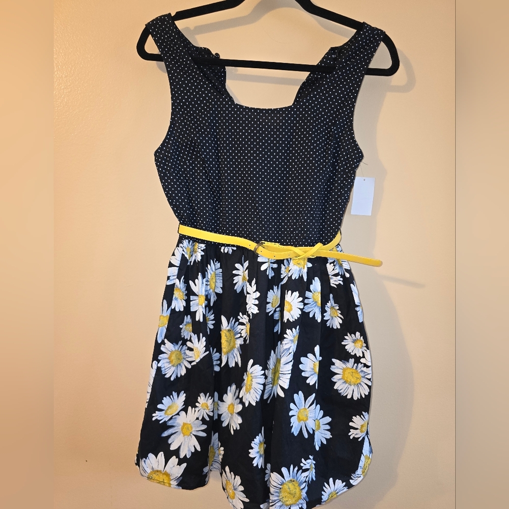 Navy Blue and Yellow Floral Kids Dress